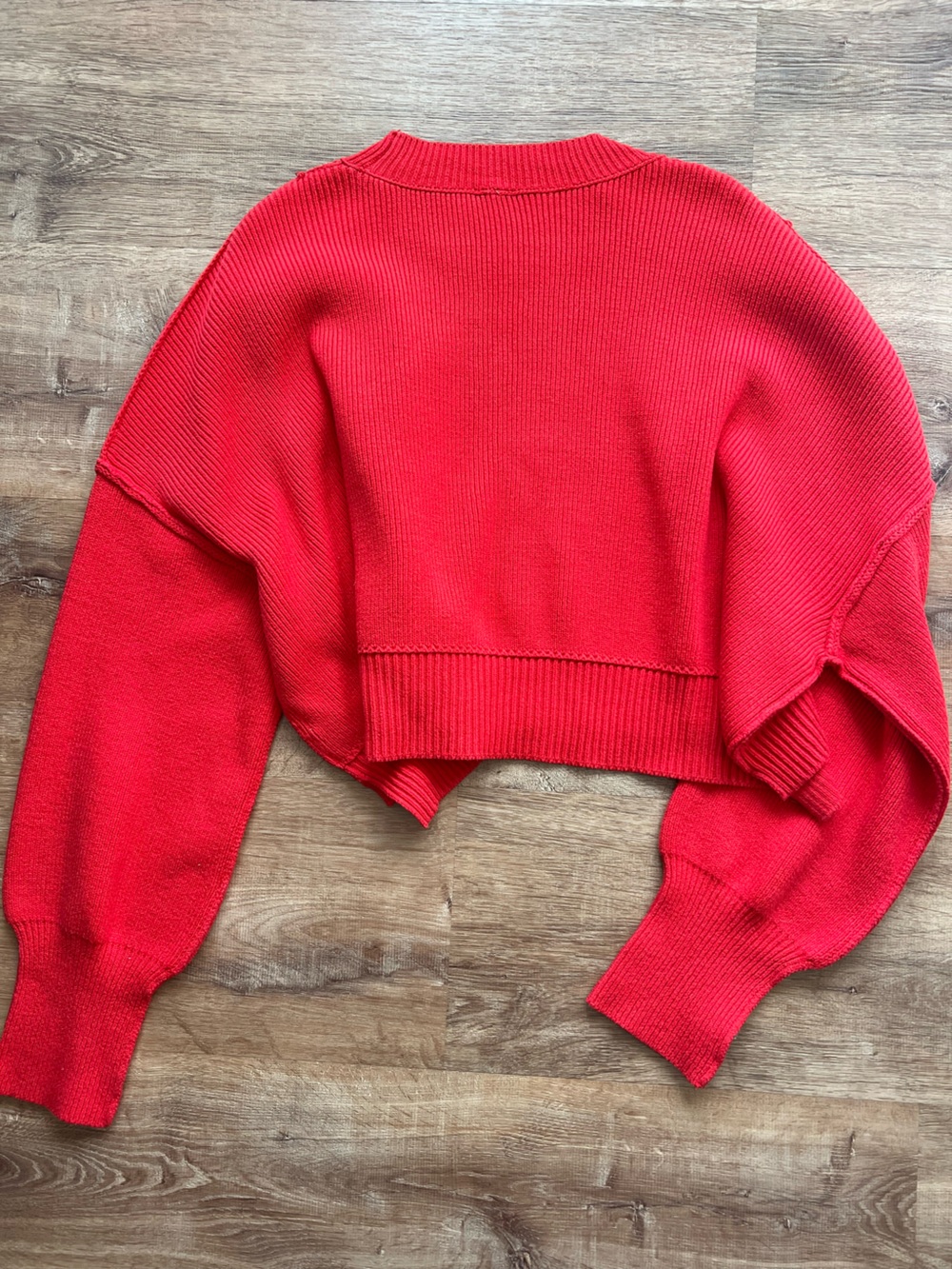 Free People Easy Street Cropped Crewneck Sweater NWOT RT $98 Red - Picture 3 of 4